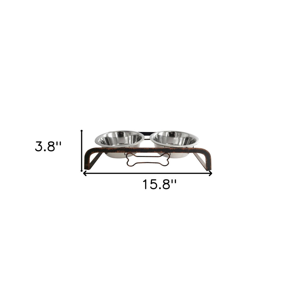 Rustic Elevated 16oz Two Bowl Dog Feeding Station