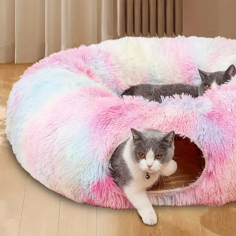 Cozy Plush Cat Tunnel Nest with Hanging Ball Toy - Perfect Kitten Hideaway