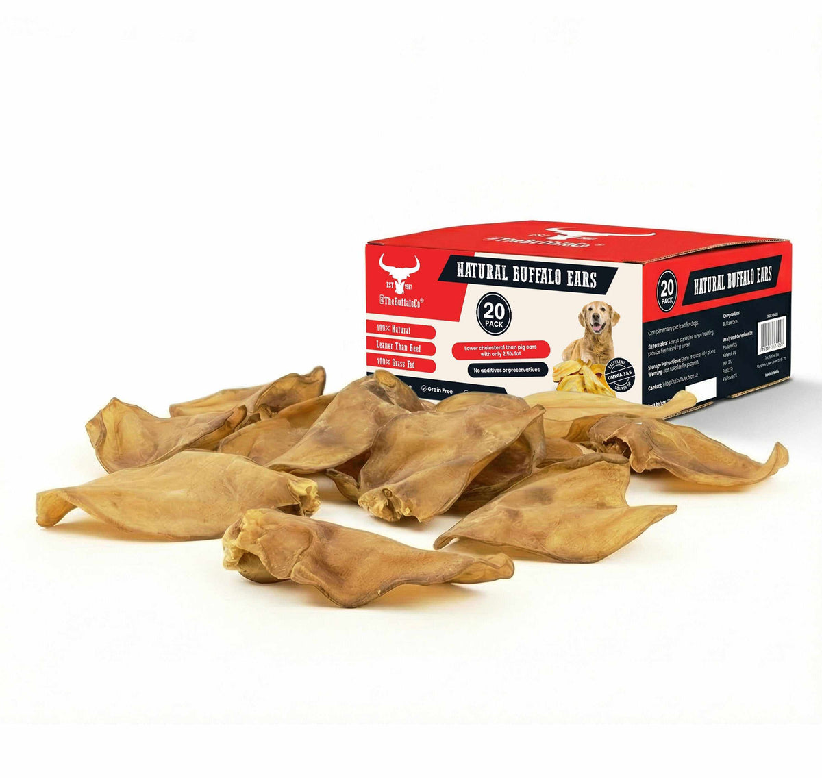 Buffalo Ears - Dog Treats - 20 Ears Box